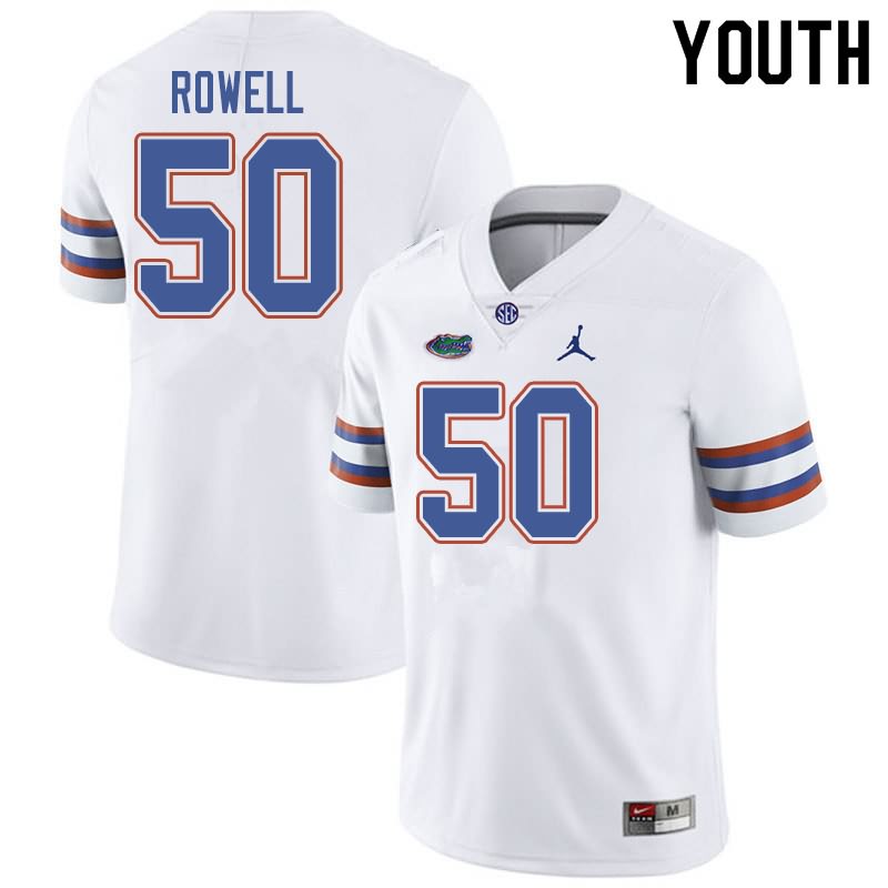 NCAA Florida Gators Tanner Rowell Youth #50 Jordan Brand White Stitched Authentic College Football Jersey TFS3564DR